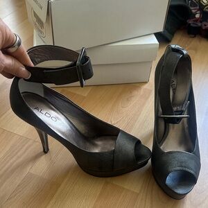 ALDO Dark Gray Ankle Strap Heels